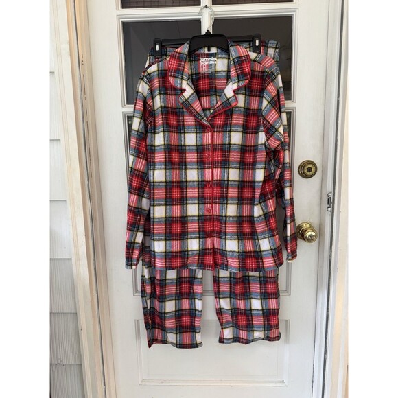 Red Plaid Christmas Pajama Set Women's XXL Jammies For Your Families New Fleece - Picture 1 of 13